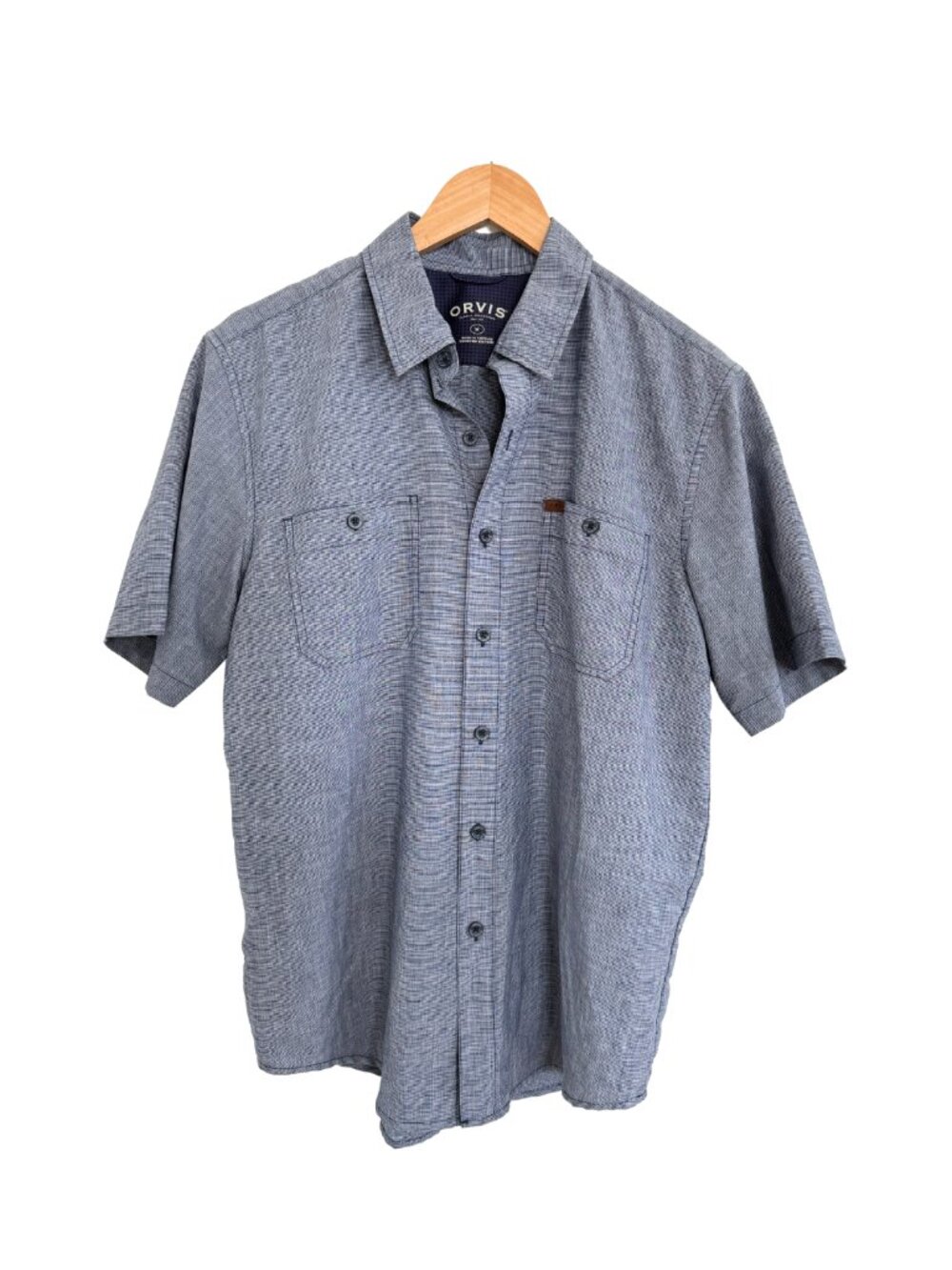 Orvis Shirt Men Medium Blue Tech Short Sleeve Work Classic Collection Button Up